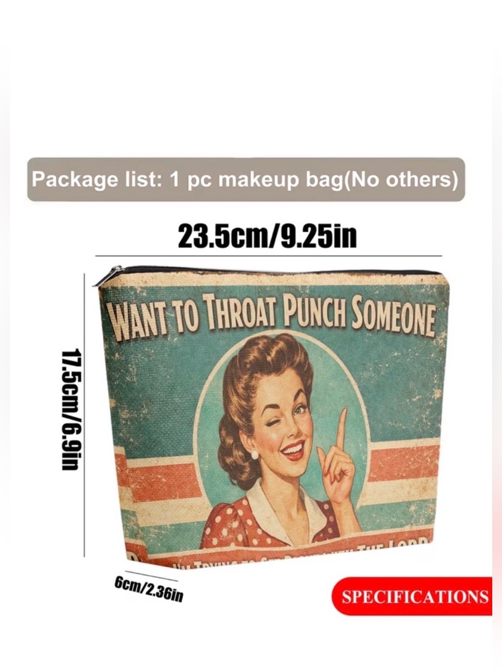 Vintage Throat Punch Linen Makeup Bag - NWT/NIP - Picture 3 of 5